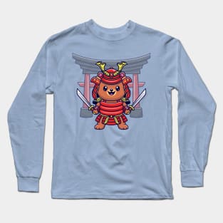 Cute Bear Samurai Warrior Cartoon Long Sleeve T-Shirt